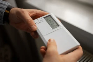 Person checking thermostat